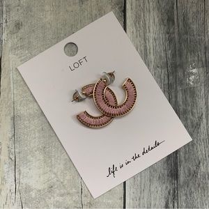 NWT LOFT Fabric Hoop Earrings in Chalk Rose - 1514